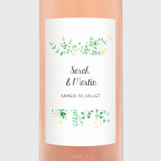 Étiquette de bouteille mariage Cadre Fleuri Blanc