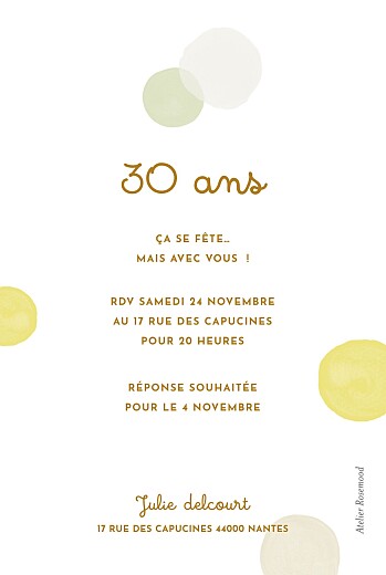 Carte d'invitation anniversaire adulte Confettis vert - Verso