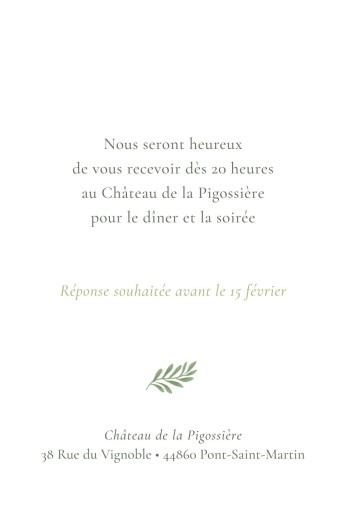 Carton d'invitation mariage Champêtre (Portrait) Blanc - Verso