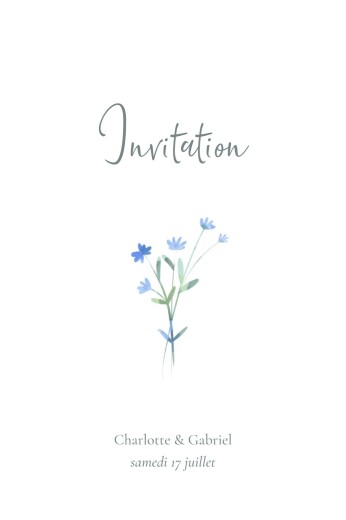 Carton d'invitation mariage Couronne florale (portrait) Bleu - Recto