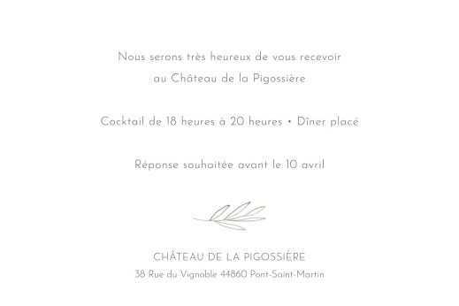 Carton d'invitation mariage Douceur (paysage) Blanc - Verso