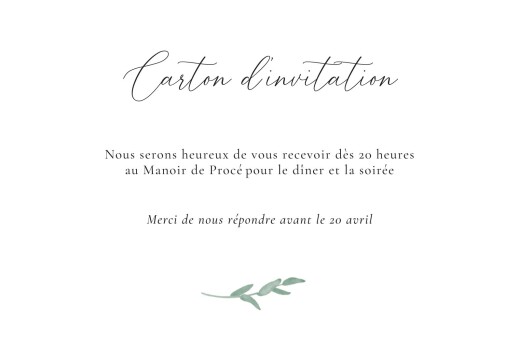 Carton d'invitation mariage Couronne d'eucalyptus (plan) blanc - Recto
