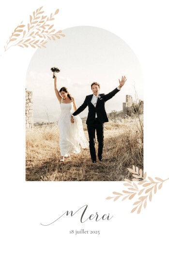 Carte de remerciement mariage Petits brins (arche) beige - Recto