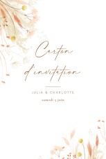 Carton d'invitation mariage Pampas fleuries (portrait) blanc