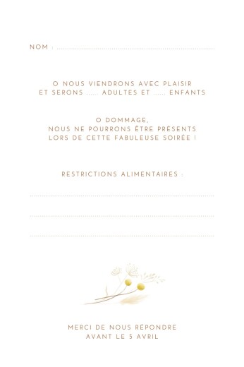 Carton réponse mariage Pampas fleuries (portrait) blanc - Verso