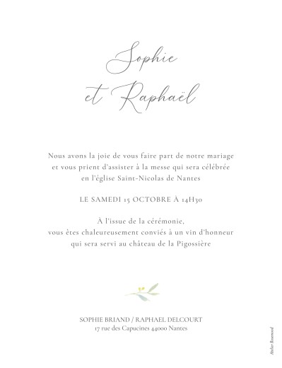 Faire-part de mariage Bouquet champêtre vert - Verso