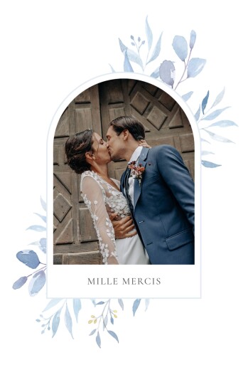 Carte de remerciement mariage Bouquet champêtre (portrait) bleu - Recto