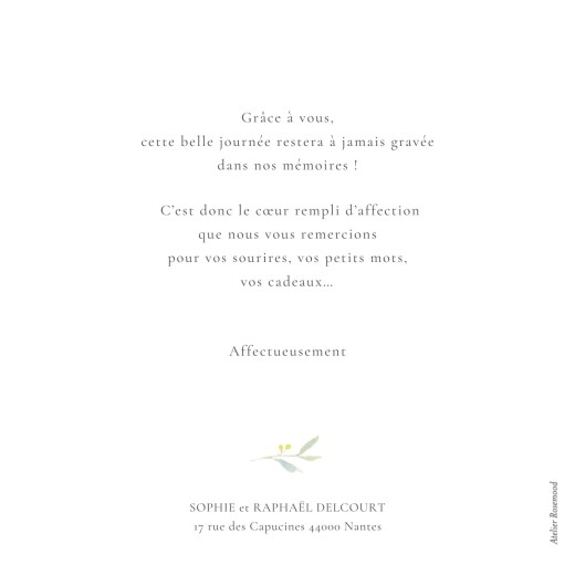 Carte de remerciement mariage Bouquet champêtre vert - Verso