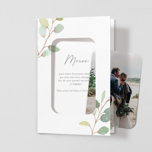 Carte de remerciement mariage Brins d'eucalyptus (cadre) blanc - Vue 1