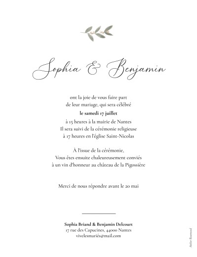 Faire-part de mariage Bouquet fleuri (portrait) blanc - Verso