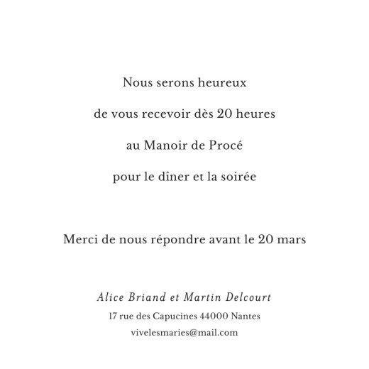 Carton d'invitation mariage Cœur végétal (dorure) blanc - Verso