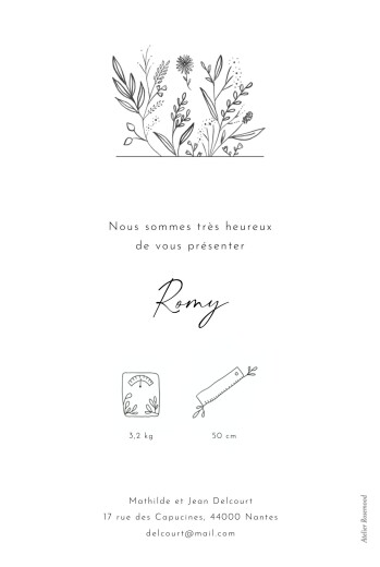 Faire-part de naissance Bouquet de brindilles (arche) blanc - Verso