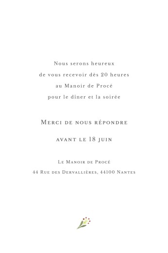 Carton d'invitation mariage Cueillette (portrait) blanc - Verso
