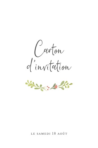Carton d'invitation mariage Cueillette (portrait) blanc - Recto