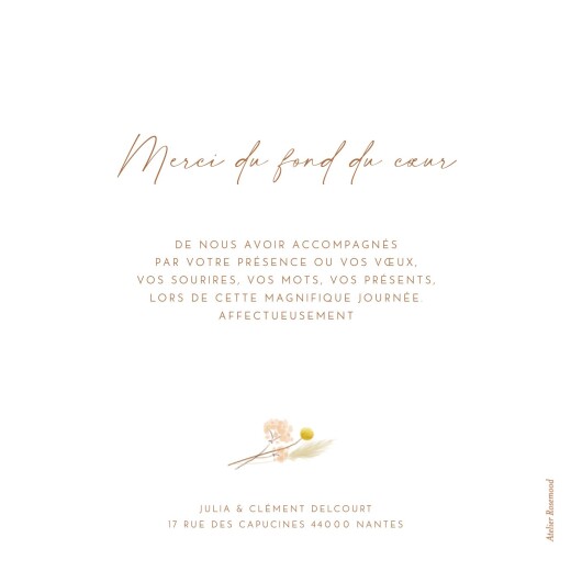 Carte de remerciement mariage Pampa fleuries blanc - Verso