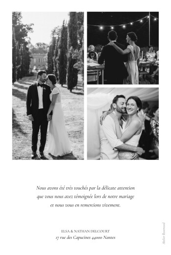 Carte de remerciement mariage Merci dorure (photo) blanc - Verso