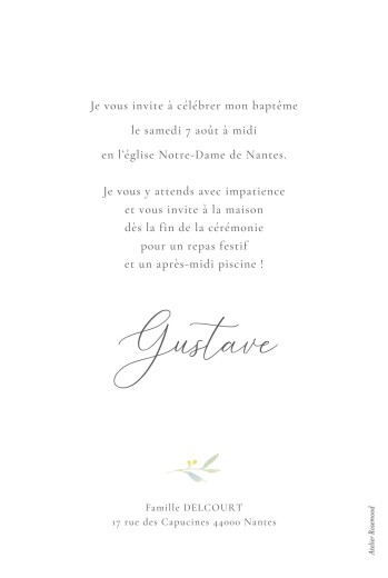 Faire-part de baptême Bouquet champêtre vert - Verso