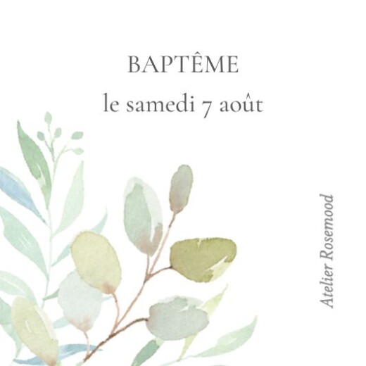 Etiquette perforée baptême Bouquet champêtre vert - Verso