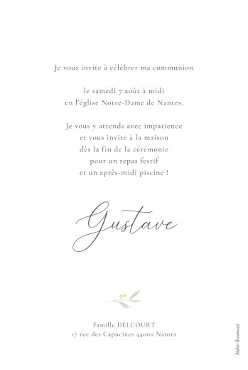 Faire-part de communion Bouquet champêtre vert - Verso