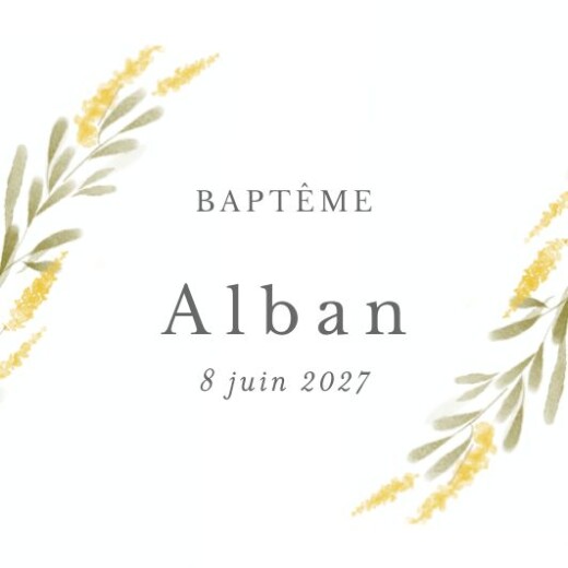 Etiquette perforée baptême Colombe champêtre jaune - Recto