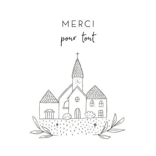 Carte de remerciement Petit village gravure blanc - Recto