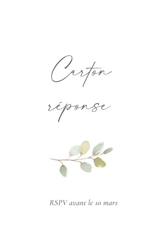Carton réponse mariage Brins d'eucalyptus (portrait) blanc - Recto