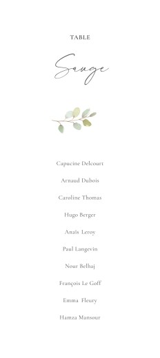 Plan de table mariage Brins d'eucalyptus blanc - Recto