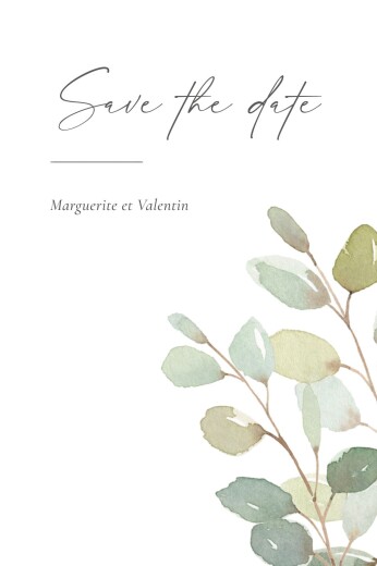 Save the Date Brins d'eucalyptus blanc - Recto
