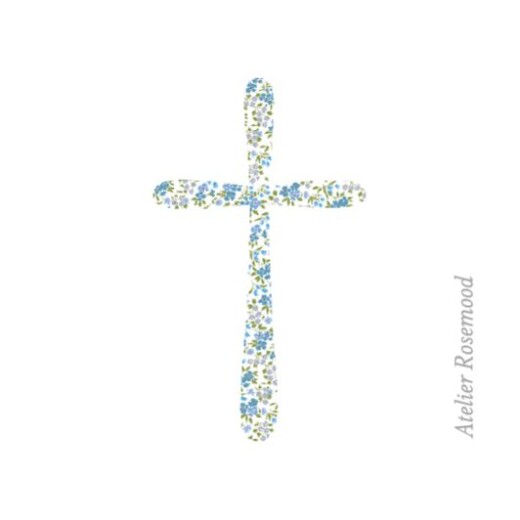 Etiquette perforée baptême Croix liberty (carré) bleu - Verso